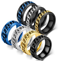 Luxury Stainless Steel Spinner Ring with Cuban Chain Design