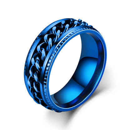 Luxury Stainless Steel Spinner Ring with Cuban Chain Design
