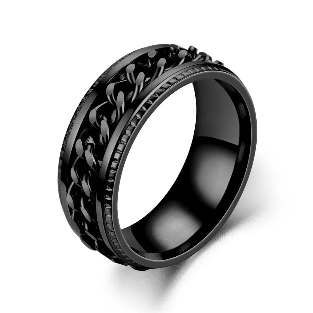 Luxury Stainless Steel Spinner Ring with Cuban Chain Design