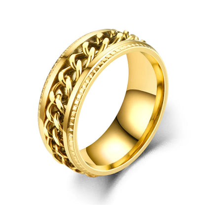 Luxury Stainless Steel Spinner Ring with Cuban Chain Design