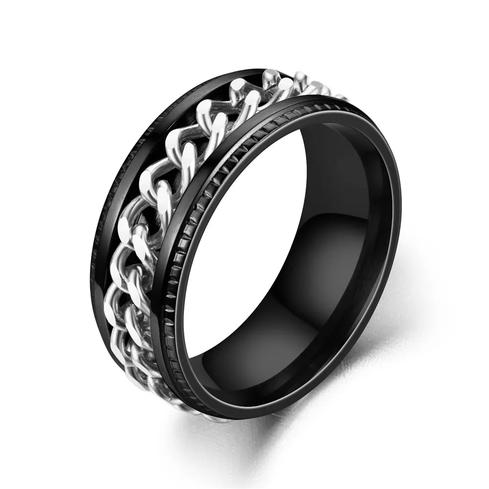 Luxury Stainless Steel Spinner Ring with Cuban Chain Design