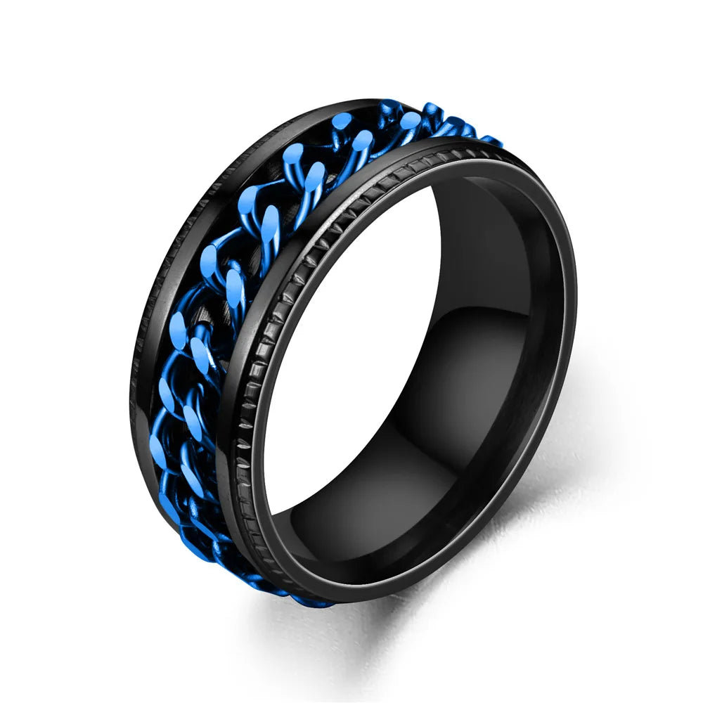 Luxury Stainless Steel Spinner Ring with Cuban Chain Design