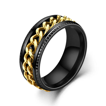 Luxury Stainless Steel Spinner Ring with Cuban Chain Design
